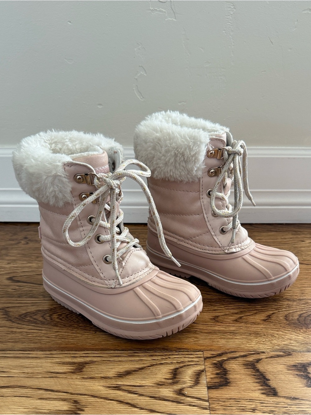 Pink Faux Fur Snow Boots Waterproof London Fog Girls Winter Weather Toddler Sz 9
